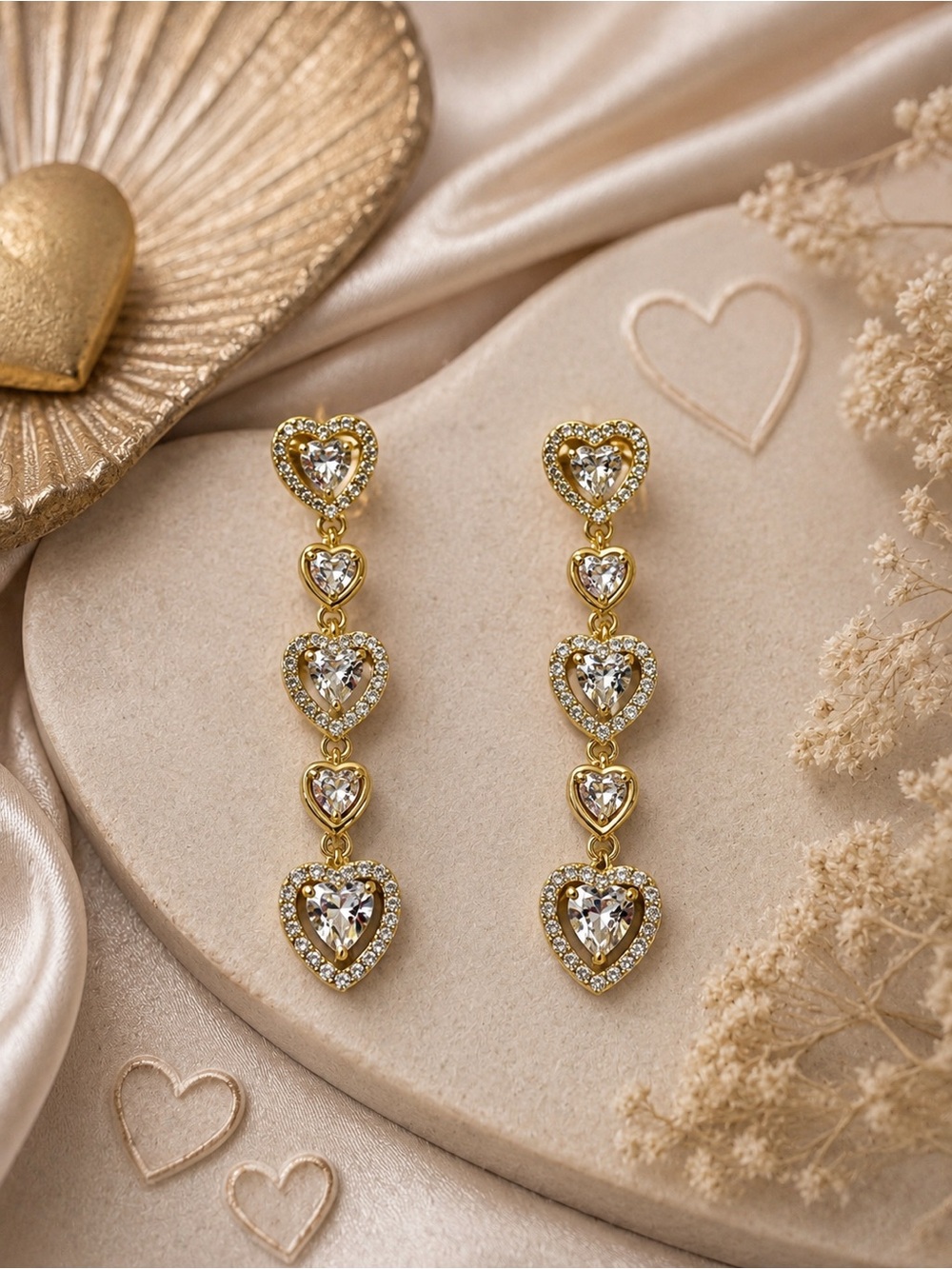🆕😍Gold Heart Drop Earrings with Cubic Accents